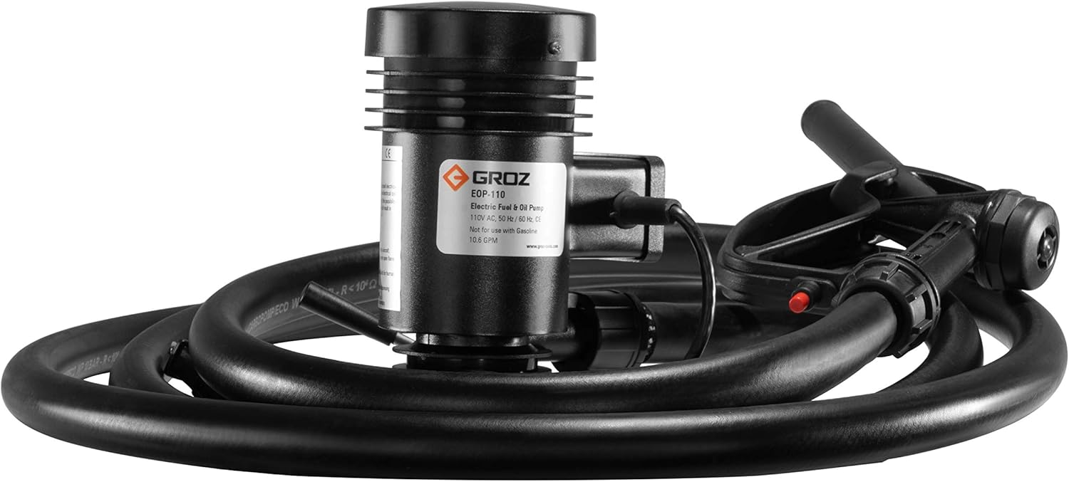 Groz Electric Diesel & Oil Drum Pump, 110V 10.5 GPM Complete Transfer Kit with Telescopic Tube & Hose, Double Insulated Motor, Non-Flammable Fluids Only, Fits 15-55 Gal Drums (45522)