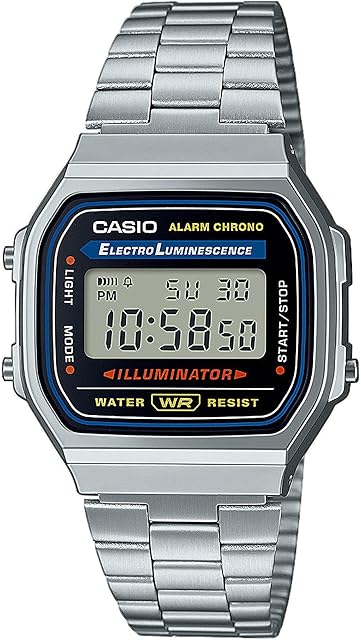 Casio A168WA-1YES Unisex Adult Digital Quartz Watch with Stainless Steel Strap - Black/Silver