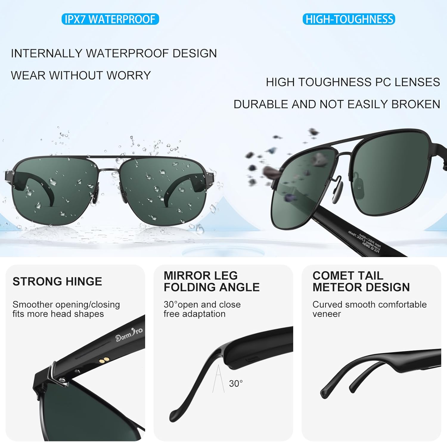 AI Glasses, Smart Glasses for Men with Bluetooth 150+ Languages Real-time Translation Nano IPX7 Waterproof Polarized Touch Control Anti-UV Anti-Dizziness Lightweight