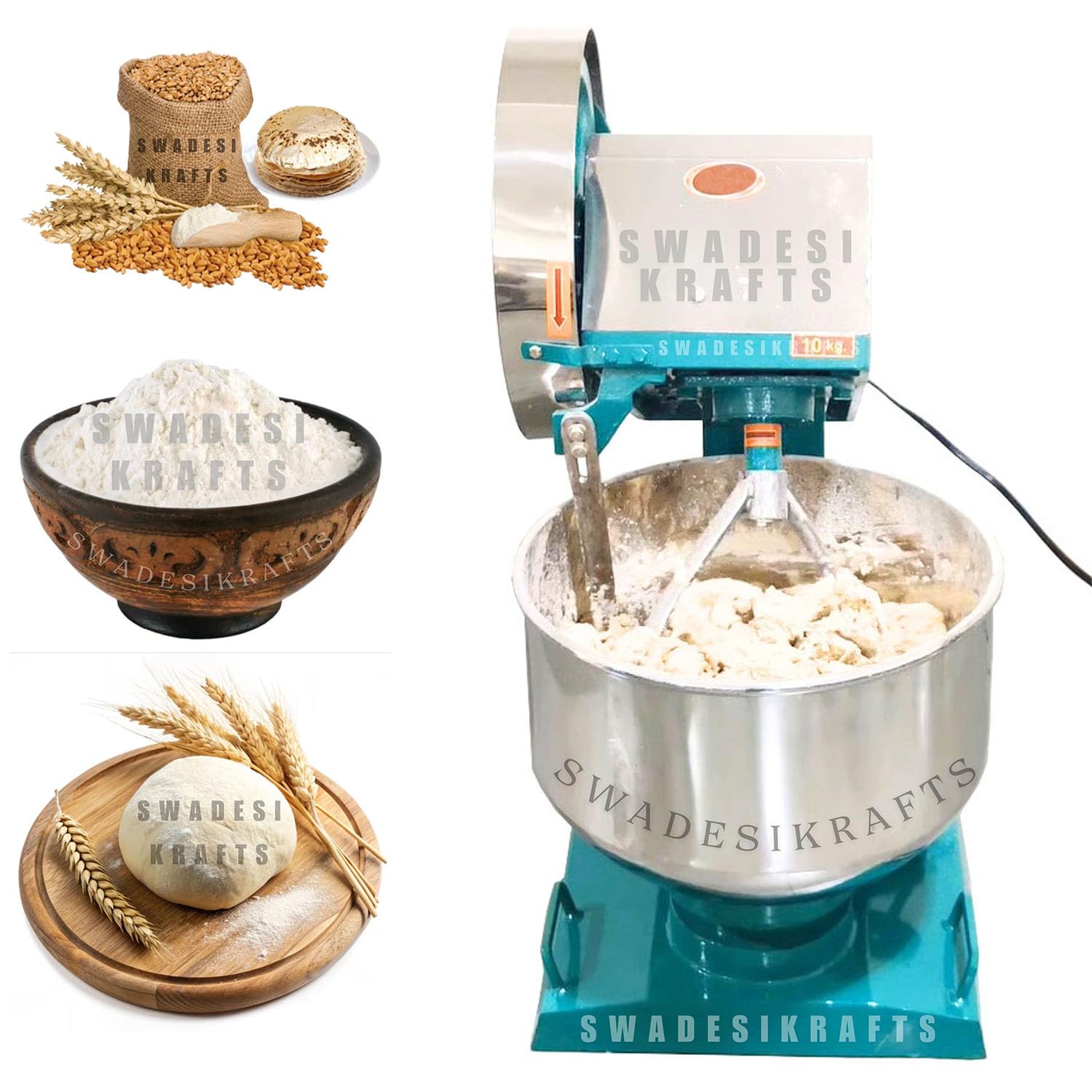 swadesi krafts 40-50kg Dough Kneader Machine Electric With 2hp Motor 3 Phrase | Stainless Steel Atta Maker Machine Bowl (1.5mm) suitable for Besan atta, Maida, other Besan products D5-image-26