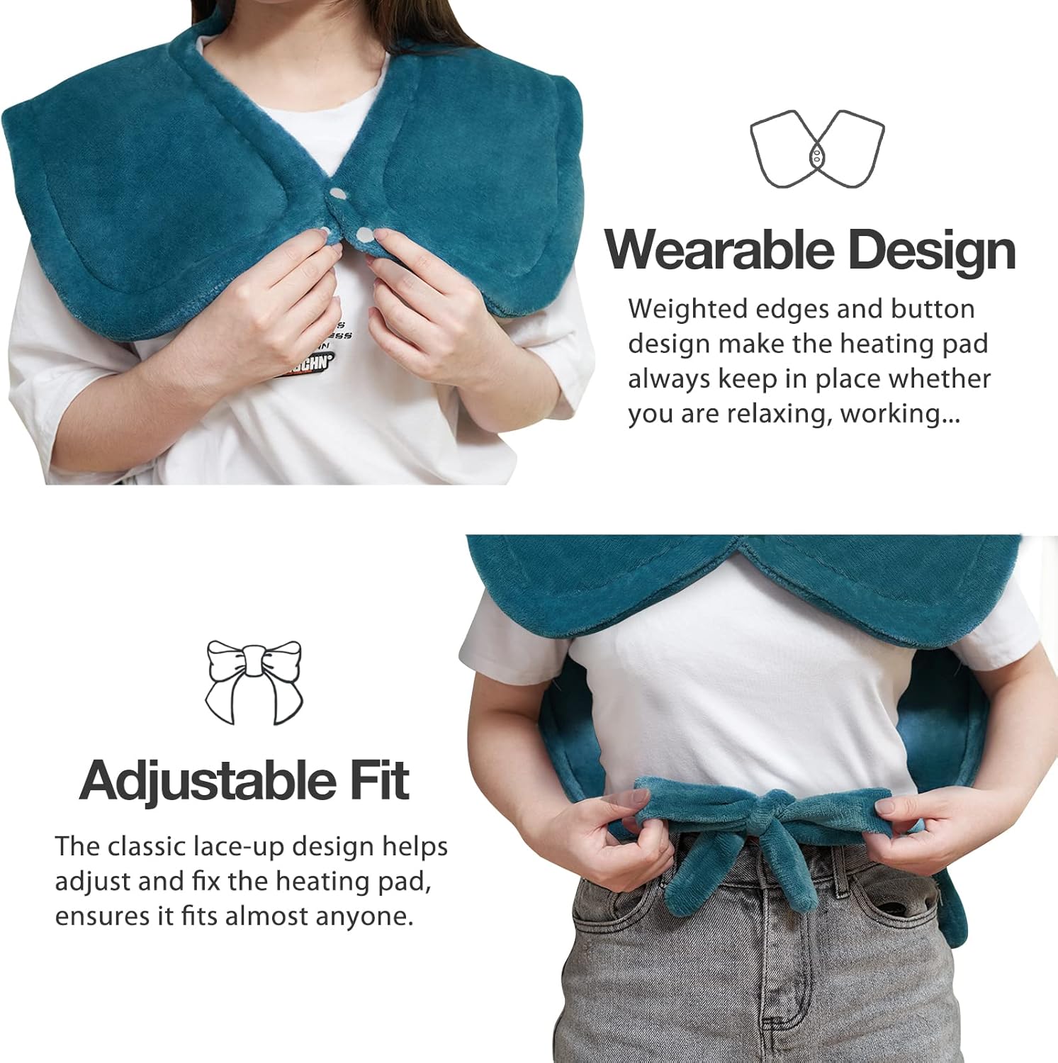 DAILYLIFE Heating Pad with Massager for Neck and Shoulders, Wearable Electric Heating Pads for Back Pain Relief, Auto-Shut Off, 6 Heat Settings, 4 Massage Modes, Large Size, UL Certified, Deep Green