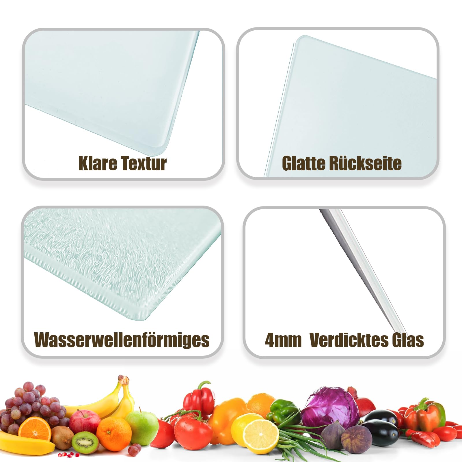 2 sztuki desk do krojenia z hartowanego szkła, deska do krojenia z hartowanego szkła 28 x 20 cm, szklana deska do krojenia, antypoślizgowe gumowe nóżki, bez plastiku, szklana deska do krojenia, do