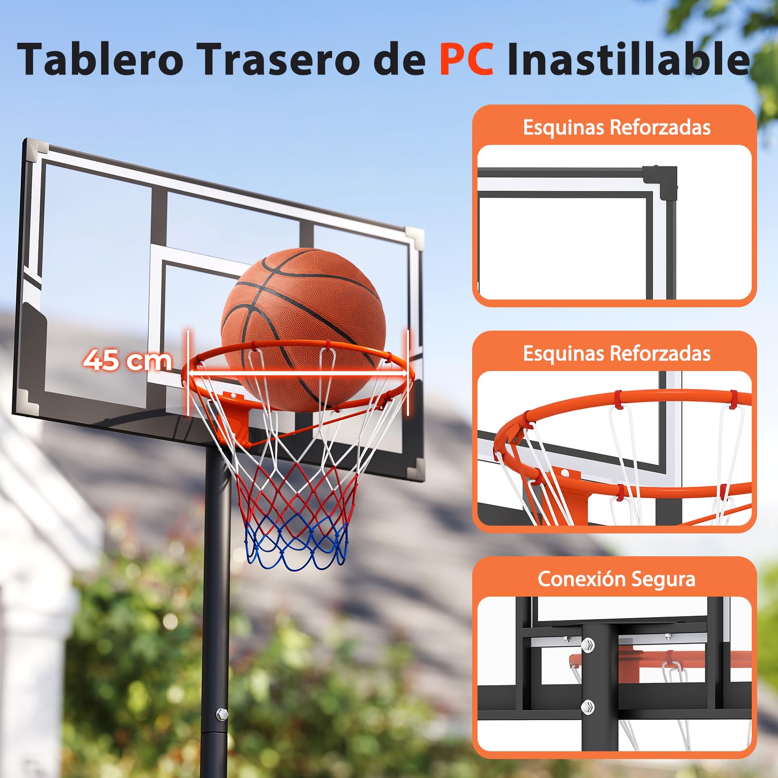 GYMAX Portátil Aro de Baloncesto, Canasta Ajustable 100-305cm con Tablero a Prueba de Roturas, Base Rellenable, para Interior, Exterior, para Adultos