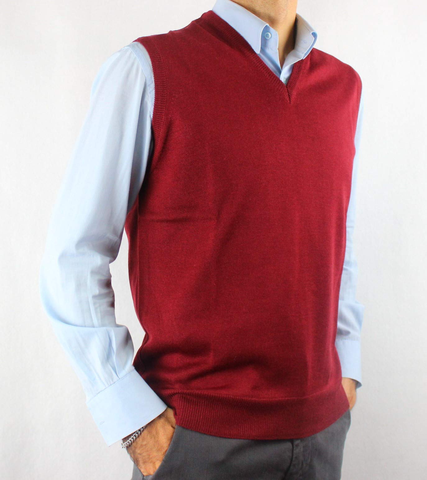Gilet Uomo Scollo V 100% Lana Sottogiacca Pettinato Fatto in Italia