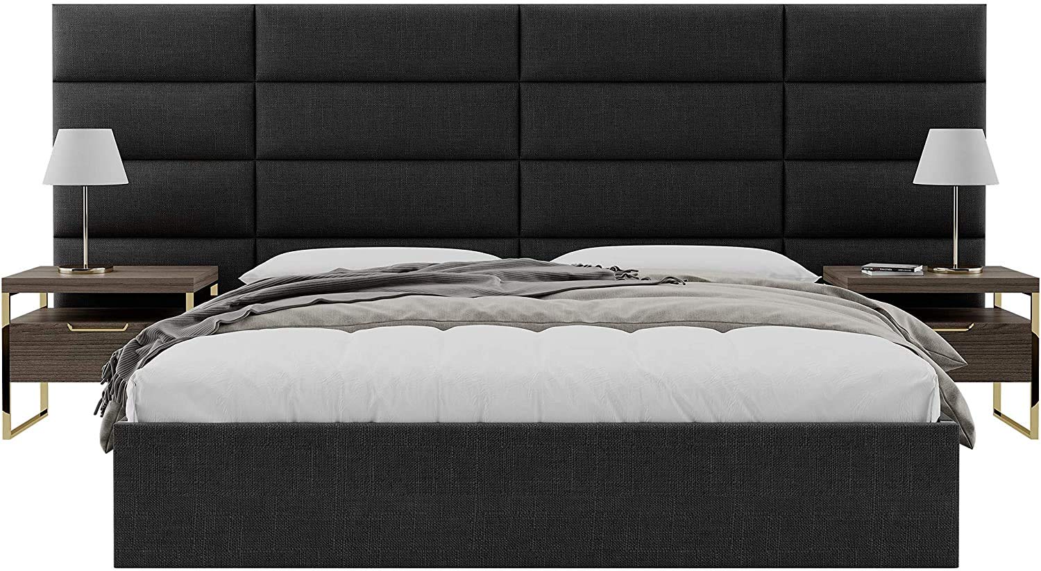 VANT Testiera Imbottita - Pannelli da Parete - Confezione da 4 - Facile da Installare - Letto Singolo e Matrimoniale (76cm Largo , Weave Steal Nero)