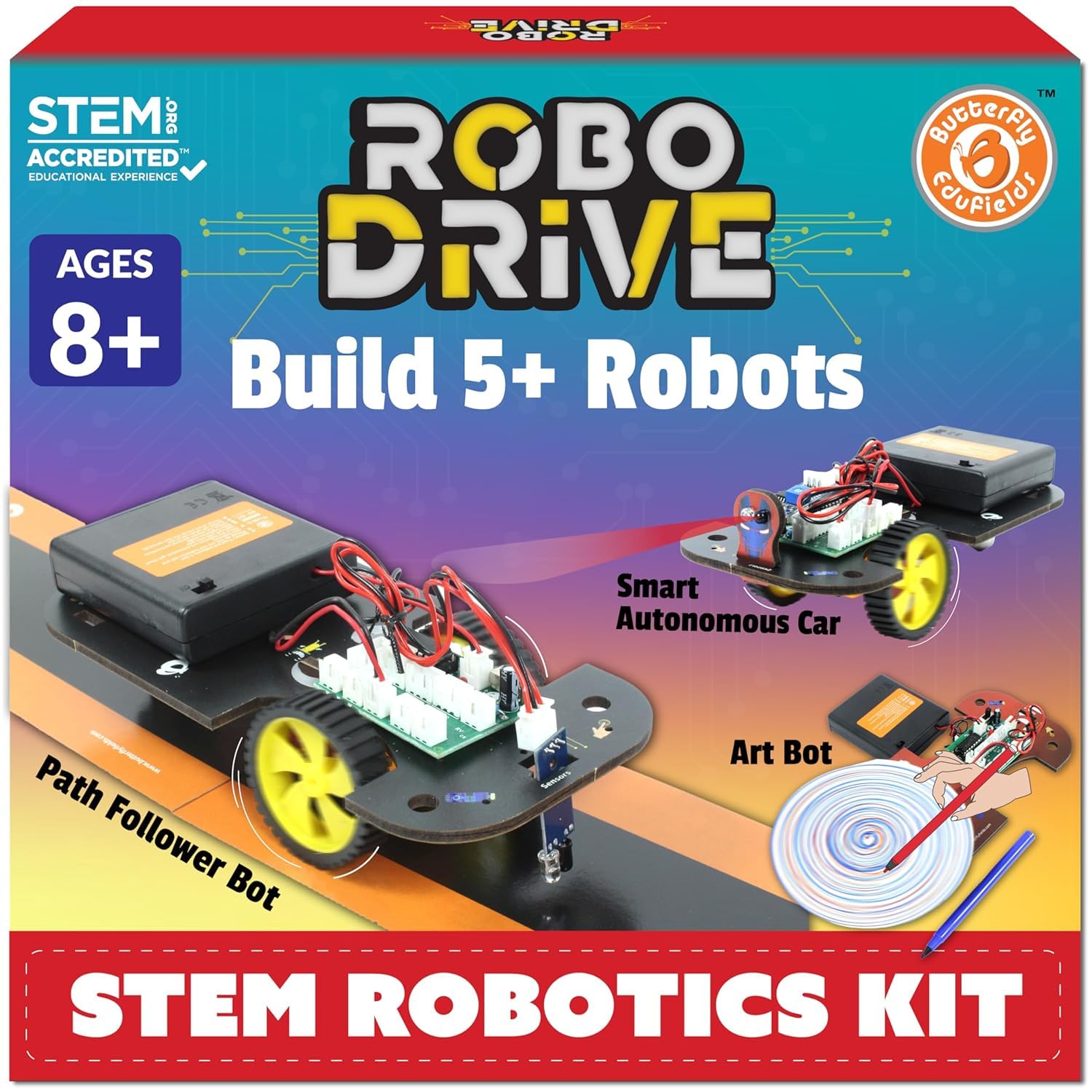 butterfly edufields 5-in-1 stem robotics kit for kids | ages 8-14 | build 5 diy robots | no coding required | hands-on stem learning | robotics science toy | school project | ages 8-14