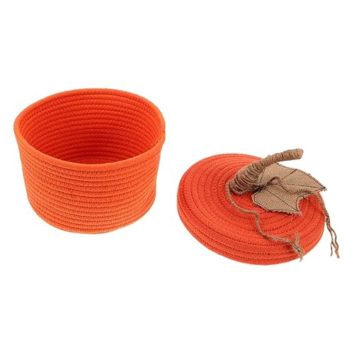 Woven Cotton Rope Pumpkin Basket Large with Lid, Handwoven Desktop
