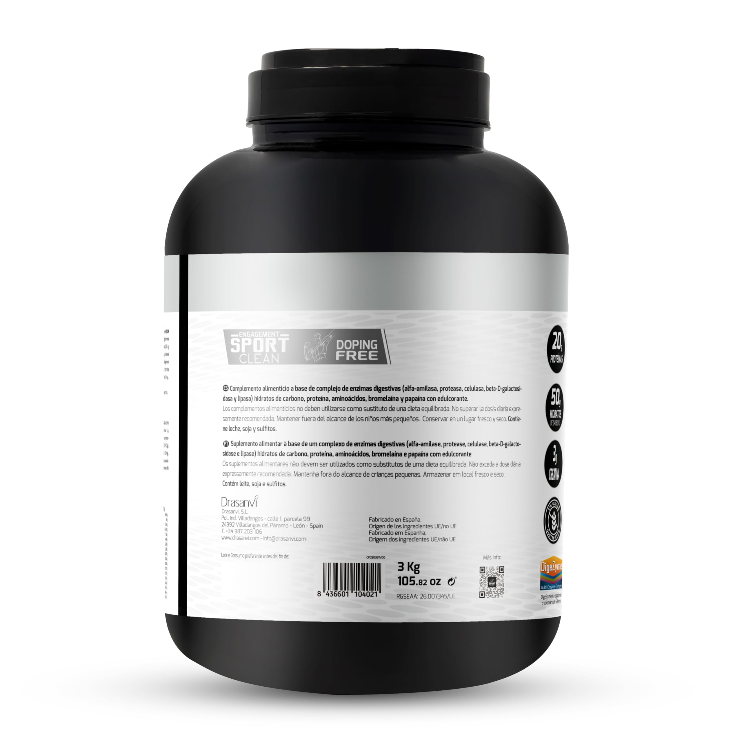 Weight Gainer Sabor Chocolate Blanco 3kg Sport Live Drasanvi Gym Fitness | Combinacion de Proteinas e Hidratos de Carbono para Ayudar a Ganar Peso y Masa Muscular, Facil de Mezclar, Sport Live