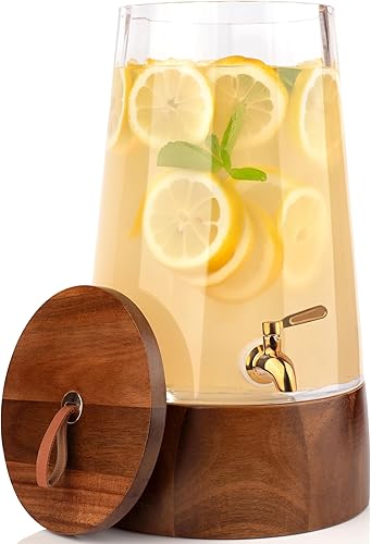 FOODLE Dispensador grande de bebidas de vidrio con espita - Dispensador de bebidas de vidrio con soporte - Perfecto para fiestas y bodas - Jarra