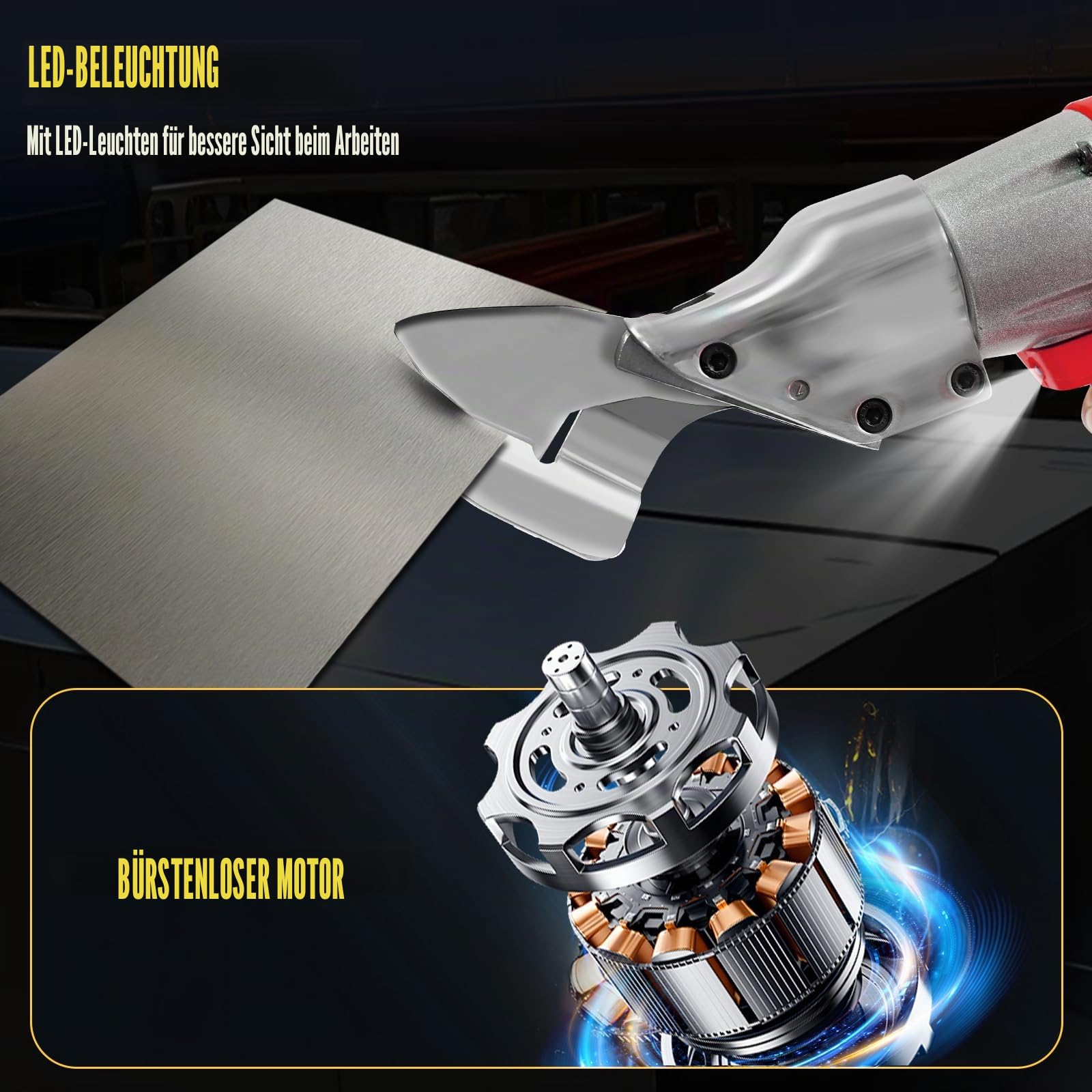 Akku-Elektroschere für Milwaukee 18V Akku, 300N.m Bürstenlose Blechschere, Max 2mm Scherenstärke für Blech, Teppich, Leder, Metall