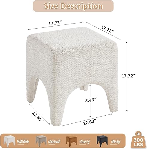 Miniatura 2 de Taburete Otomano Cuadrado Moderno de 17" Boucle, Taburete de Tocador para Maquillaje, Reposapiés Rectangular para Sofá, Taburete Otomano Tapizado