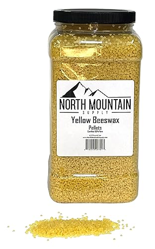North Mountain Supply Pellets de cera de abeja amarilla 100% pura, ideal para productos de cuidado personal y fabricación de velas, tarro de