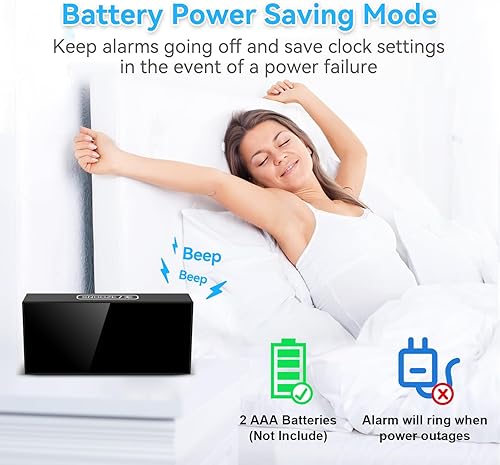 Miniatura 5 de Netzu Reloj despertador vibratorio para adultos con sueño pesado, despertador ruidoso con agitador de cama para dormitorios, reloj digital