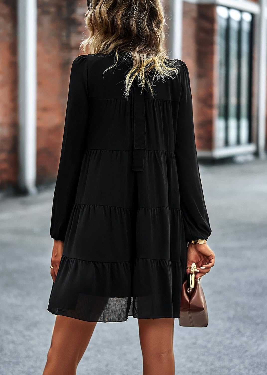 KIRUNDO Long Sleeve Baby Doll Dresses Women 2026 Casual Spring Summer Ruffle Mock Neck Tiered Mini Flowy Swing Shift Dress - Image 5