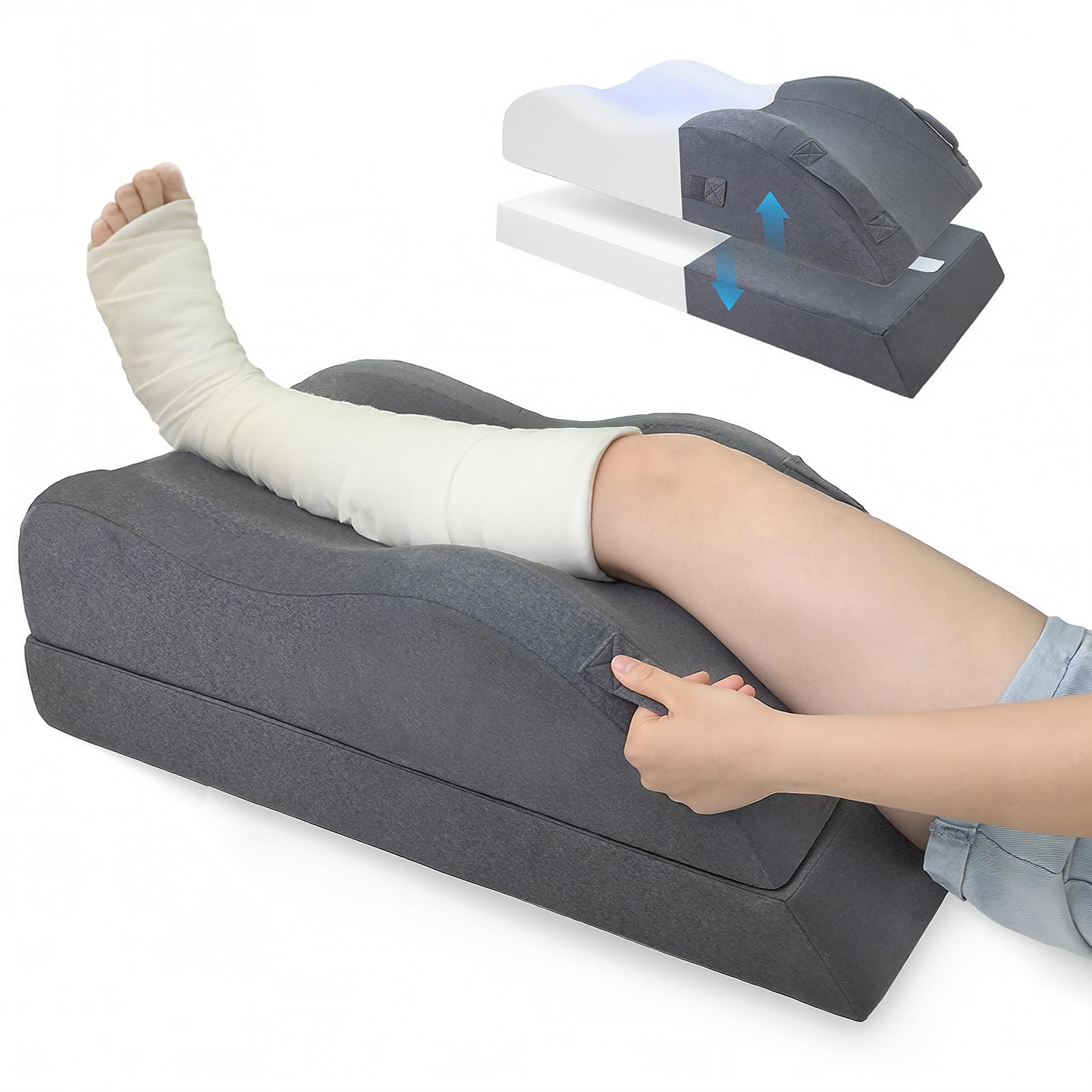 Almohadas de elevación de piernas, almohada de cuña para después de la cirugía, soporte de pierna de espuma viscoelástica ajustable, cuidado cómodo para dolor de espalda, rodilla, cadera