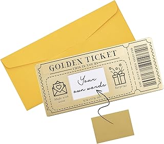 1 Piece Golden Ticket Scratch-off Card with Envelope, Scratch & Reveal Surprise Ticket for Writing Your Own Special for Birthday, Gifts for Girlfriends, Wives, Valentine's Day Card, Christmas Gift Card