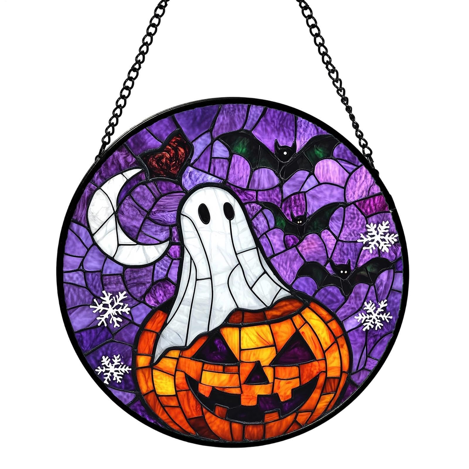 Suncatcher de calabaza para iluminar ventanas en Halloween y salones familiares