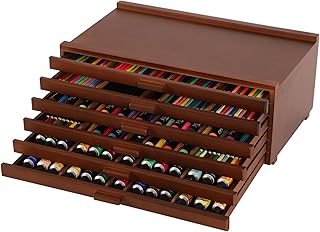 VISWIN 6-Drawer Art Supply Storage Organizer, Beech Wood Artist Storage Box with Removable Dividers, Portable Art Box for Paints, Brushes, Pencils, Pens, Pastels - Walnut
