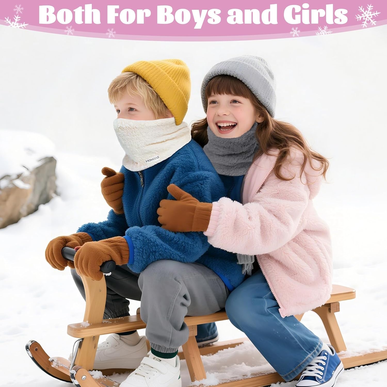 Kids Fleece Neck Warmer Gaiter, Winter Velvet Infinity Scarf for Boys Girls Double-Layer Face Ski Mask for the Cold - Image 7