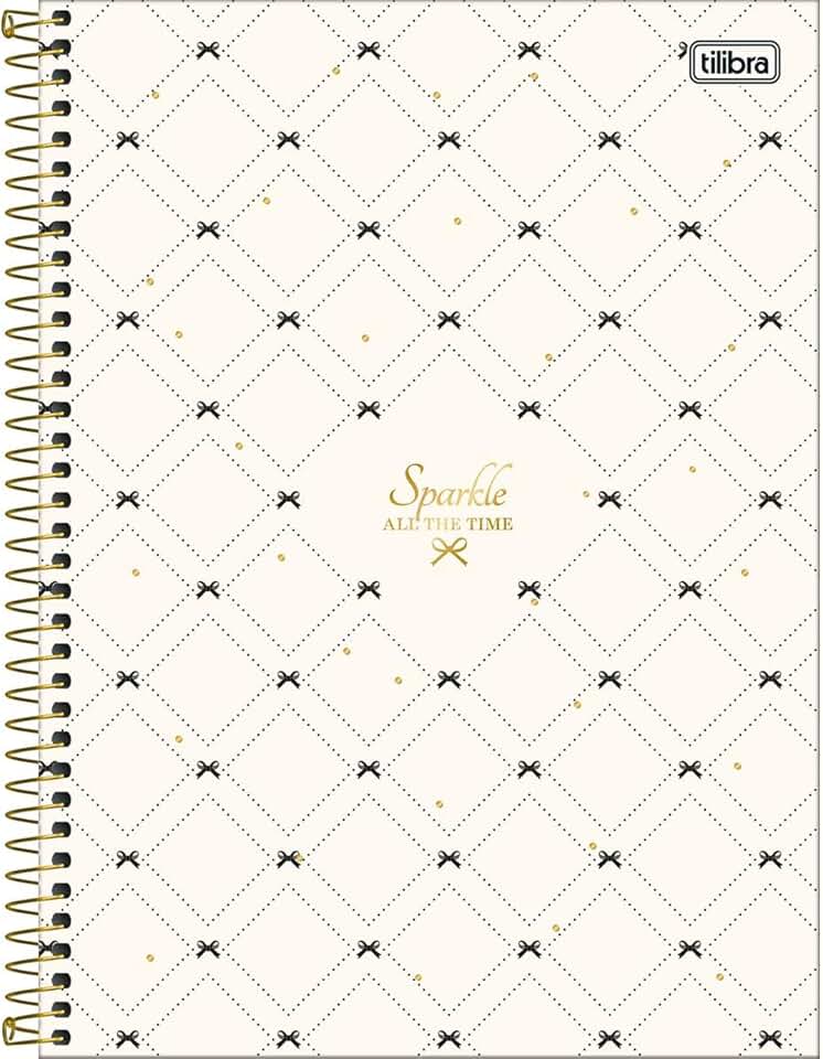 Tilibra - Caderno Espiral Capa Dura Universitário Connect 10 Matérias West Village 160 Folhas - Fundo Branco E Laços Pretos