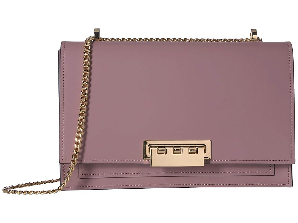 

ZAC Zac Posen Earthette Large Chain Shoulder Solid with Contrast Edge (Burlwood) Handbags, Mahogany