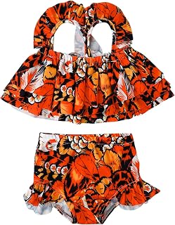 Roupa de banho + conjunto de natação para bebês de duas peças, roupa de banho para meninas com estampa de babados (laranja, 12 a 18 meses)
