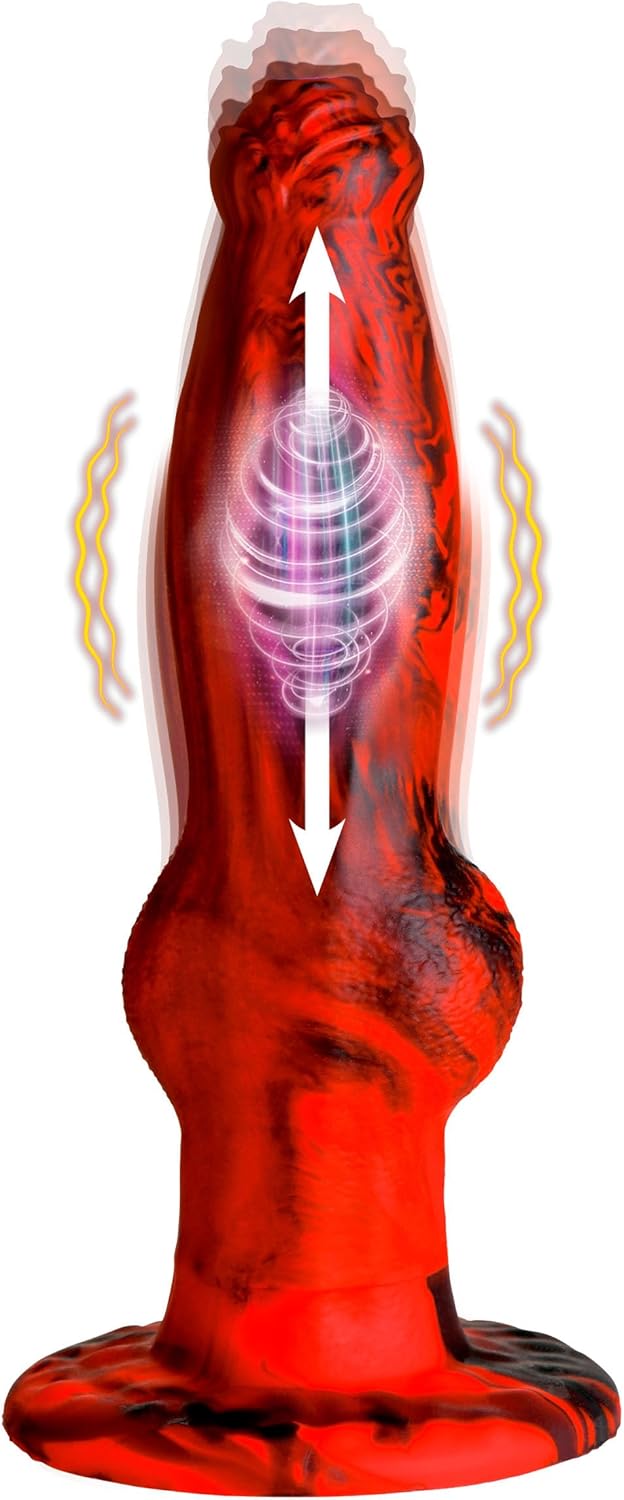 CREATURE COCKS Hell Wolf Thrusting & Vibrating Silicone Dildo w/Remote Control for Men, Women, & Couples.Fantasy Dildo, Thrusting and Vibrating. Waterproof & Rechargeable. 2 Pieces, Red & Black.