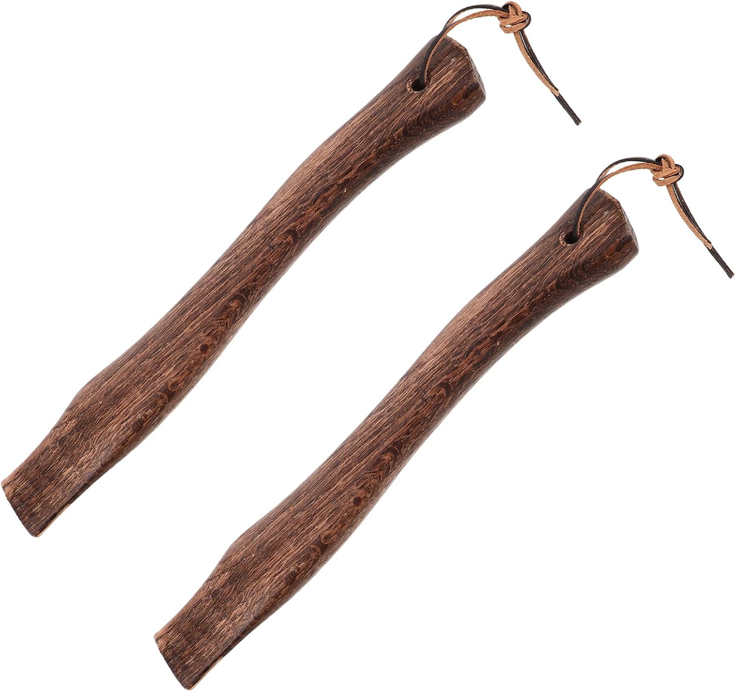 2pcs Wooden Hatchet Handles with Anti-Slip Leather Cord, 33cm Curved Replacement for Camp Axe and Firewood Cutting Tools
