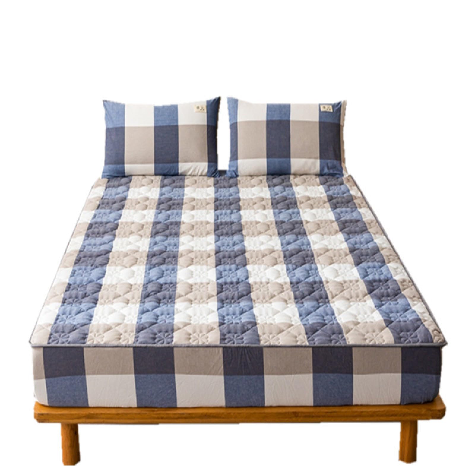FCLDESHOP Drap de Lit Protège Matelas,Draps-Housses matelassés en Coton,Couvre-lit à Carreaux antidérapants, Doux pour la Peau, pour Chambre à Coucher, Maison de Vacances, Kaki, 180 x 200 cm + 26 cm