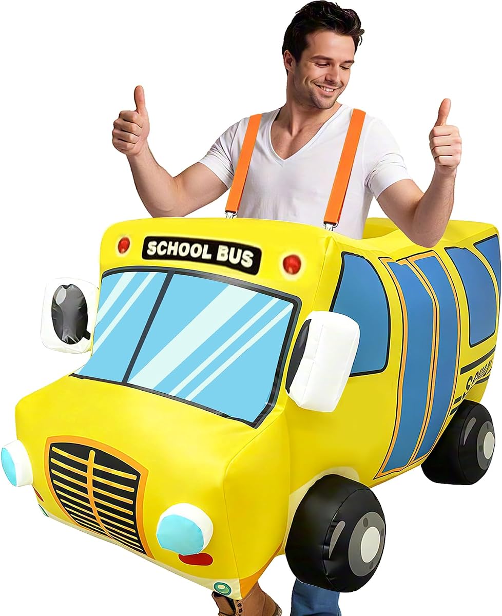 39.3x27.9x23.6In Inflatable Bus for Adult Costume Inflatable Costume for Back to School Birthday Halloween Party Decor