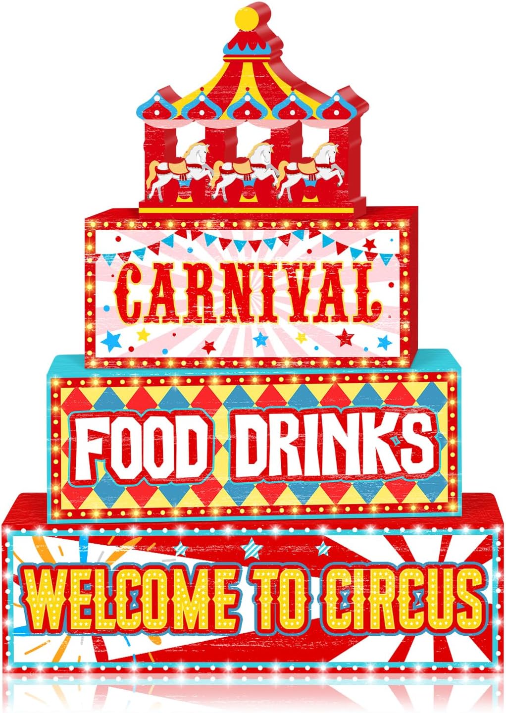 Britimes Tiered Tray Decor Set, 4 Pack, Wooden Table Sign, Carnival