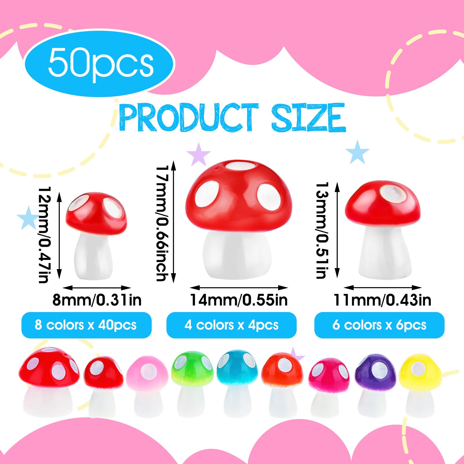 100 pezzi piccoli funghi mini figurine colorate per interni ed esterni