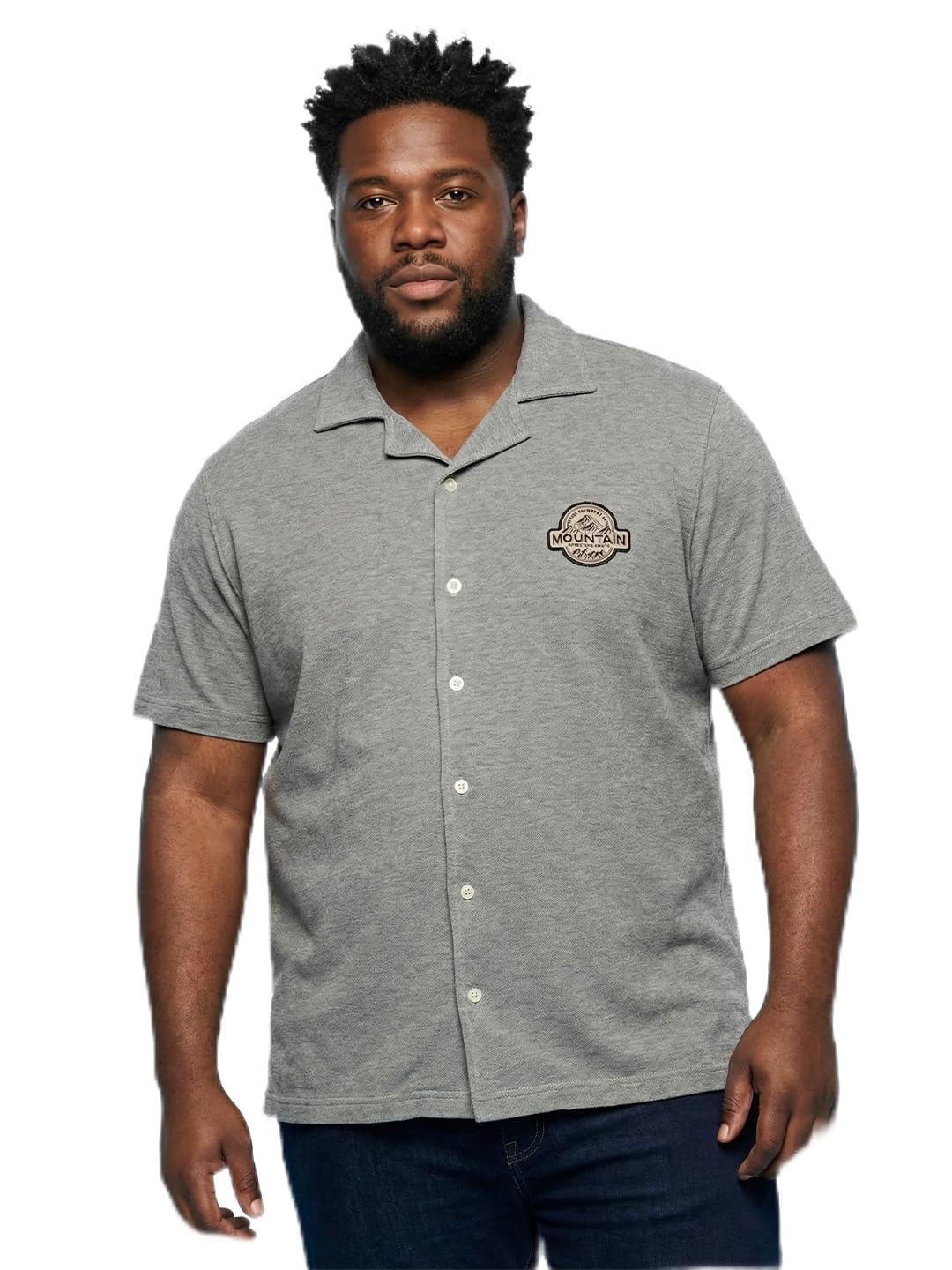 bigbanana Men Plus Size Solid Grey Half Sleeve Shirt-picture-18