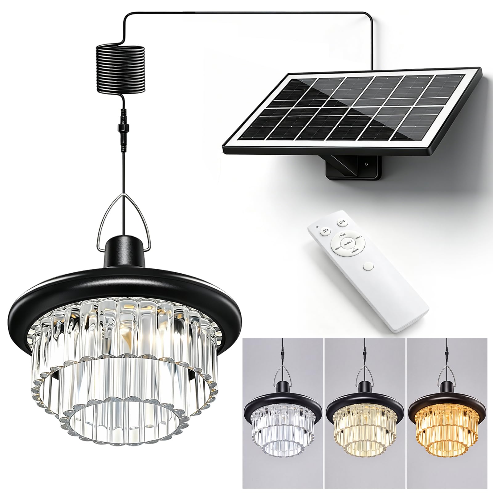 ChunHee Solar Hängelampe mit Bewegungsmelder, 800 lm, IP65 (Langer Kristall)