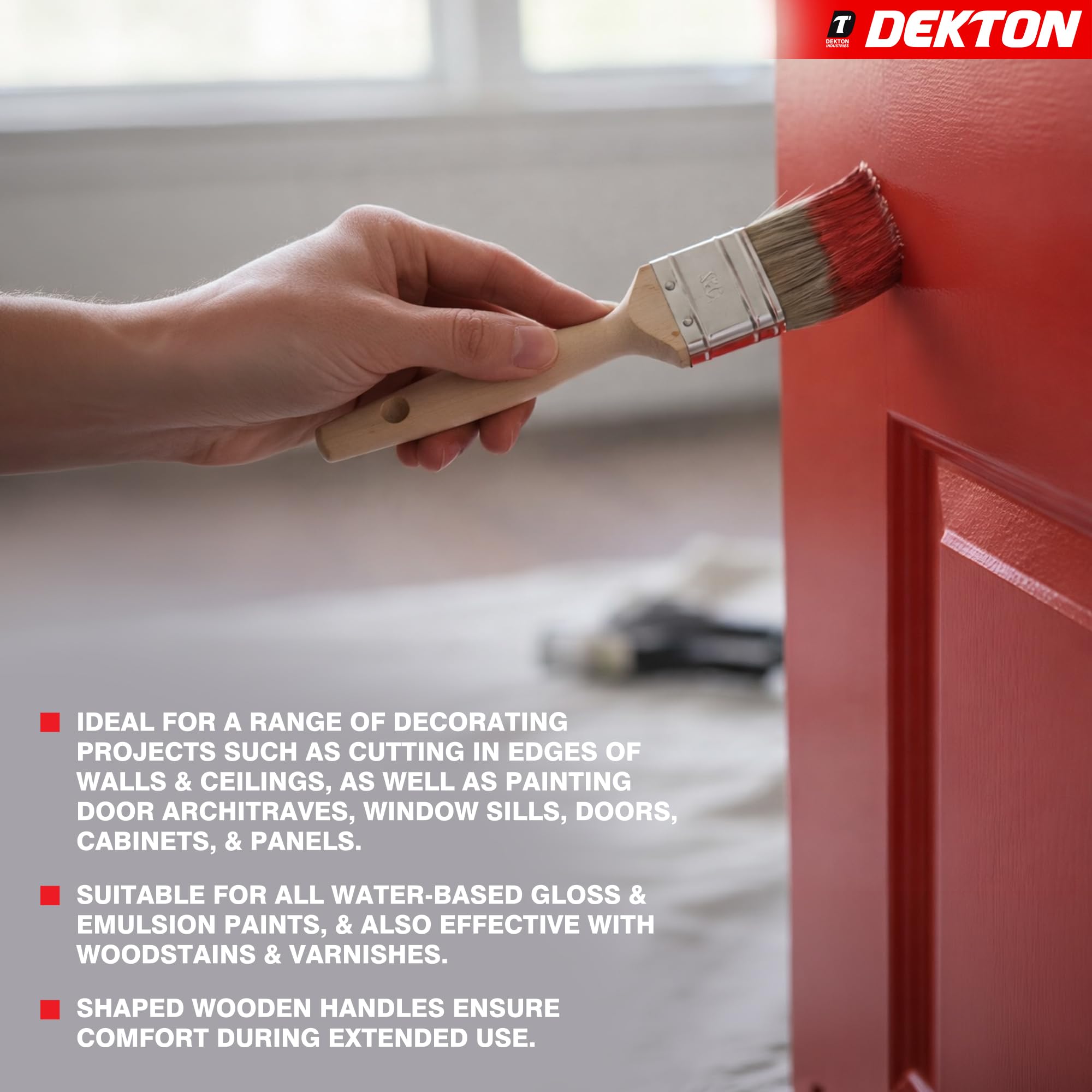 Dekton 5-teiliges professionelles Pinsel-Set – 2,5 cm, 3,8 cm und 5,1 cm Pinsel für ultraglatte Oberfläche, zum Einschneiden, von Türen, Zierleisten und Paneelen, geeignet für Farben auf Wasserbasis
