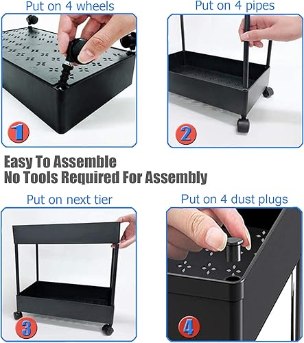 Miniatura 7 de Carrito de cocina delgado de 4 niveles, organizador de baño para lugares estrechos, estante de almacenamiento multiusos, carrito móvil para