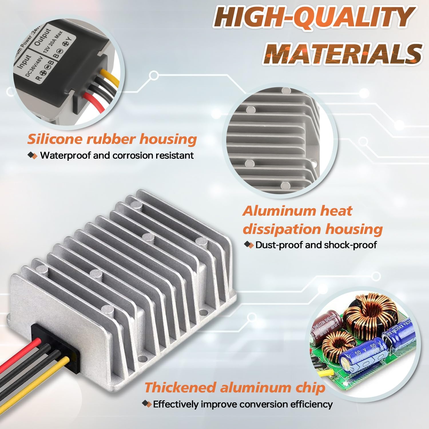 12V 240W Golf Cart 48V 36V to 12V Waterproof Converter Voltage Regulator Reducer Transformer with 20A Fuse for Golf Cart Club Car LED Lights