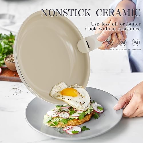 Miniatura 3 de Juego de utensilios de cocina de cerámica  Juegos de utensilios de cocina con mango desmontable ollas y sartenes con asas extraíbles, sartenes