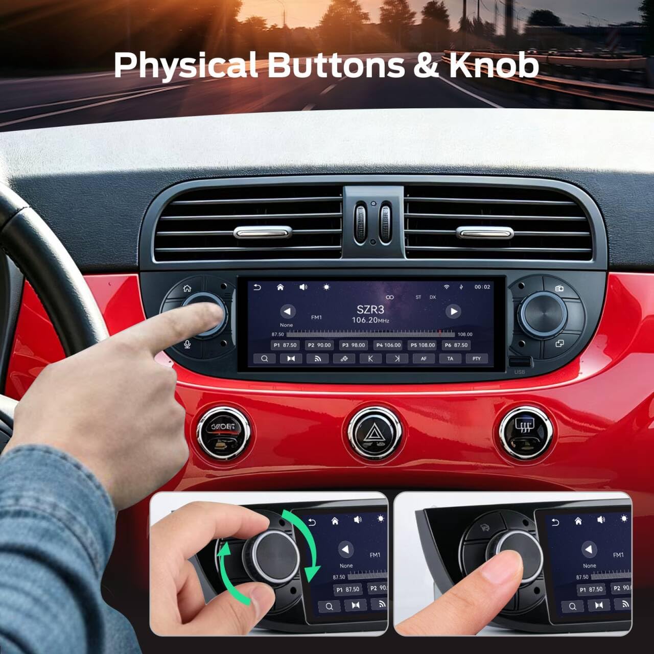 Linux-Autoradio für FIAT 500 2007-2015 mit kabellosem CarPlay und Android Auto, 2-Sekunden-Boot, physische Drehregler, OEM-Sound, Plug & Play ISO-Anschluss, Schwarz
