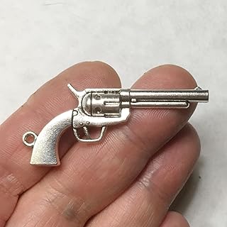 M01397-Silver 1pc Miniature Gun Revolver Pistol Weapon Prop 50x22mm for Puppet Dollhouse Diorama QC1