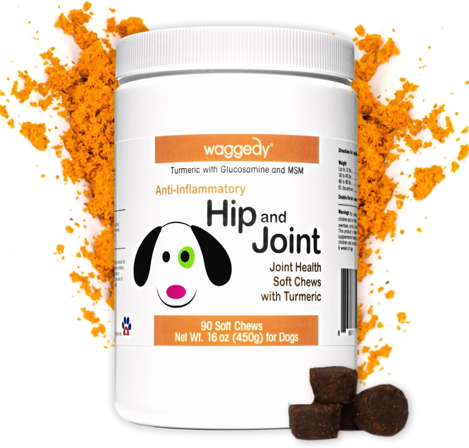 waggedy Advanced Hip and Joint Turmeric, Dog Supplements for Joints and Hips w/Glucosamine for Dogs & MSM and Turmeric for Dogs, Joint Supplement for Dogs Helps with Aches, Natural Remedies for Dogs