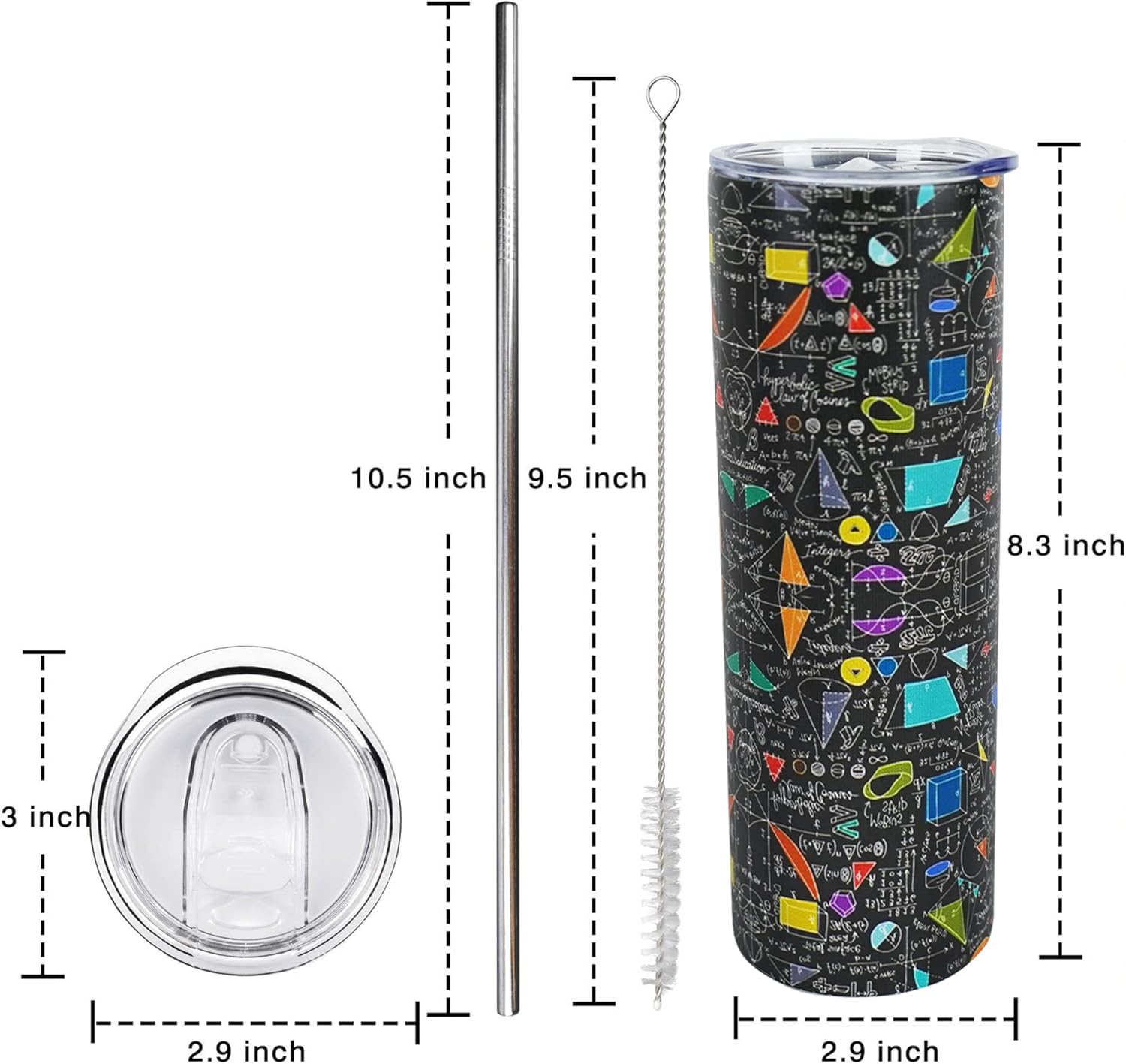 Math Teacher Tumbler - 20Oz Insulated Stainless Steel Water Bottle with Lid and Straw - Christmas Teacher Gift
