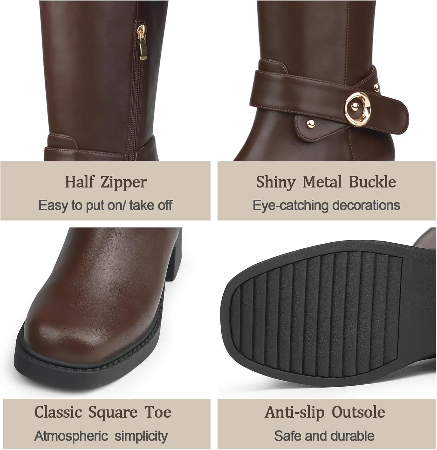 Women's Riding Knee High Boots Square Toe Chunky Low Heels Side Zipper Buckle Moto Boots Fashion Y2K Boots Tall Fall Boots 2025 - Image 5