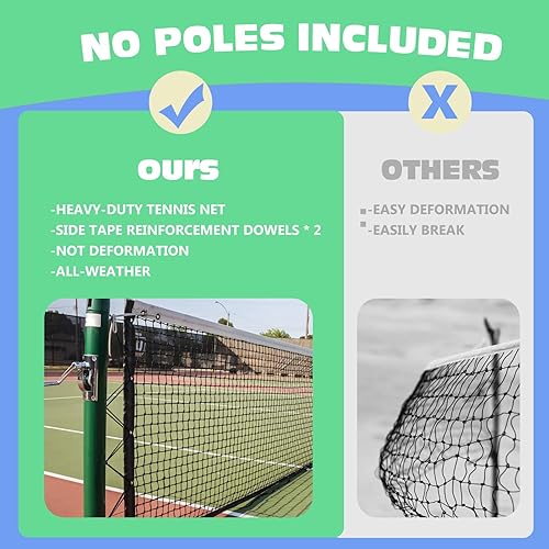 Miniatura 6 de Tennis Net Professional Tennis Court Net 42FT Replacement Nets Heavy Duty Sport Nets with 2 Fiberglass Dowels, Compatible with Outdoor Indoor