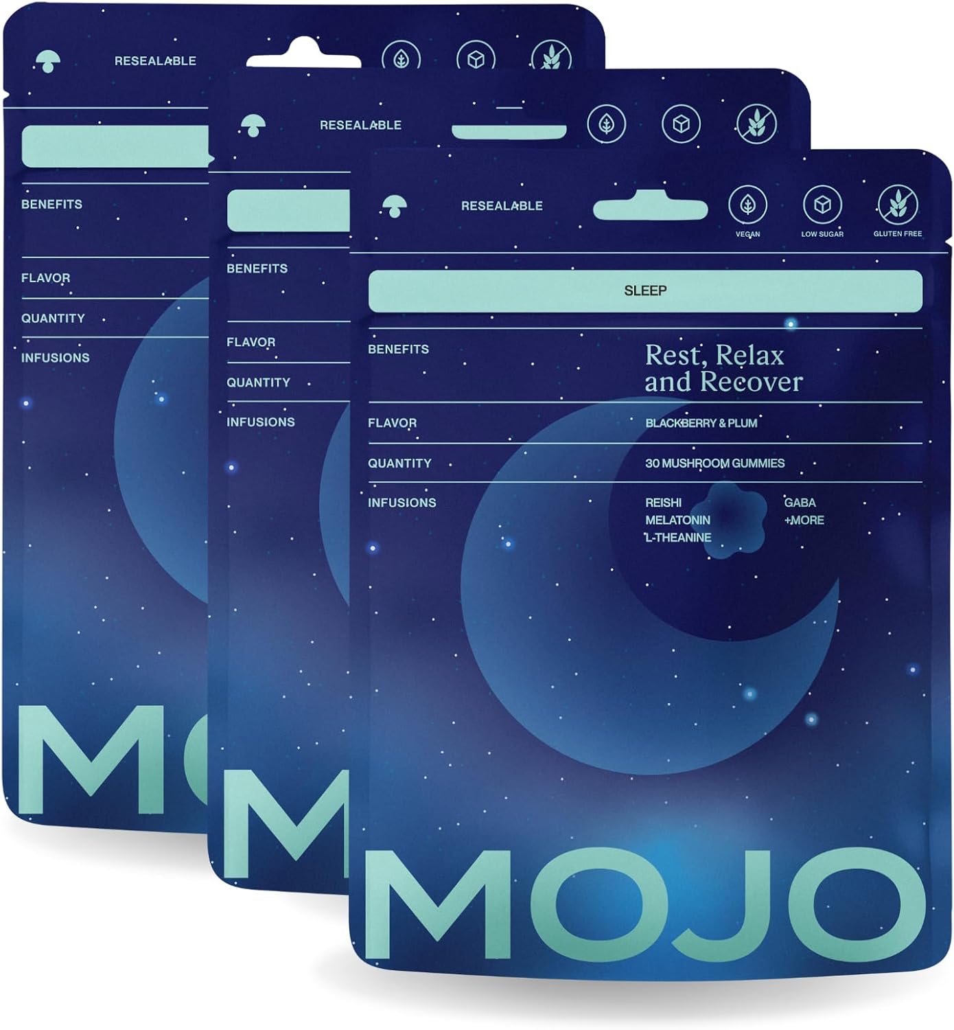 Mojo Sleep Gummies - Non-Habit Forming Sleep Aid - with Magnesium, GABA, Reishi Mushroom, L-Theanine and Melatonin - Vegan, Non-GMO - Black Berry and Plum, Pack of 1 (30 Gummies)