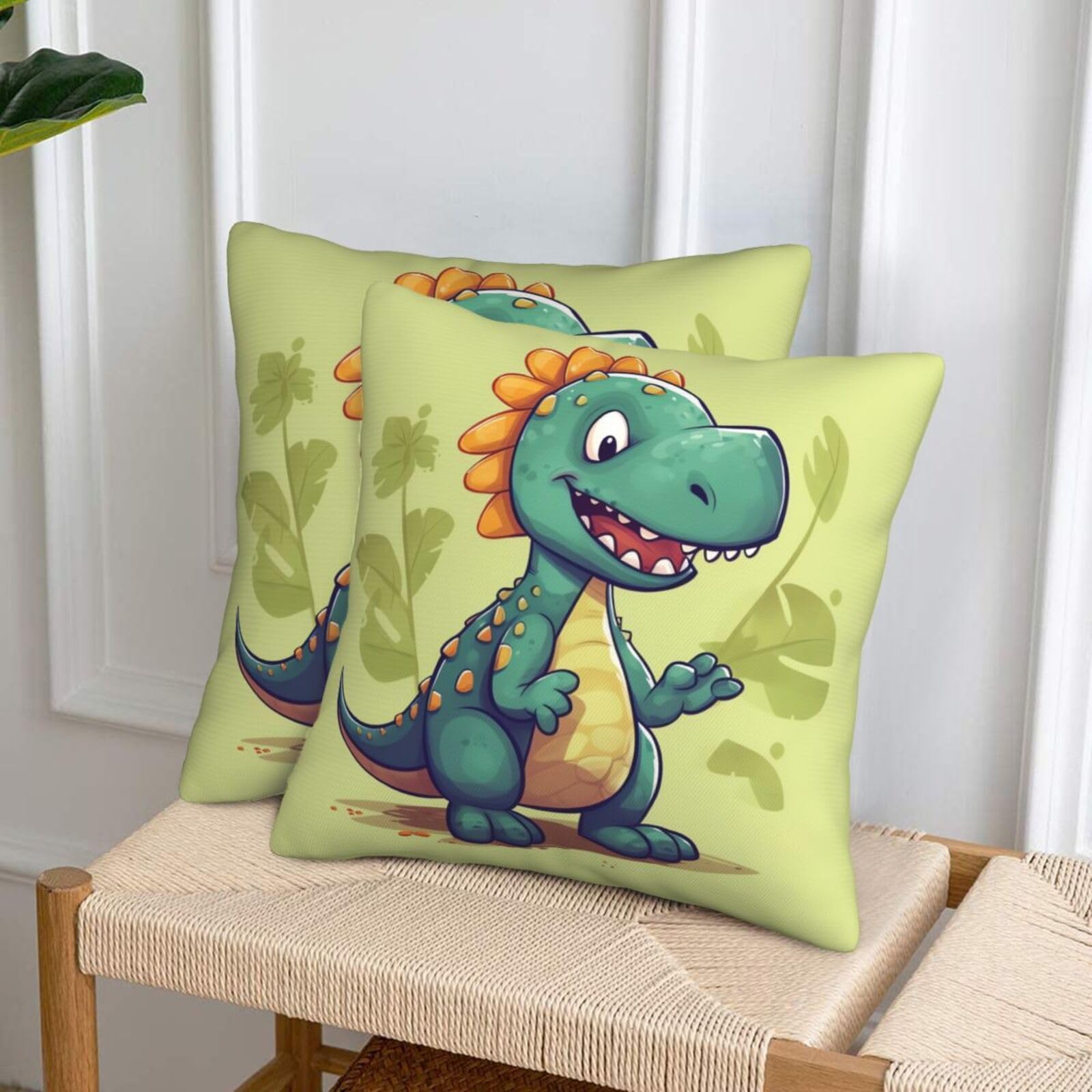 NONHAI Decorative Throw Pillow Covers Set of 2, 20"x20" Square Cushion Case Soft Comfy Cartoon Dinosaur Throw Pillows for Couch Cushion Livingroom Farmhouse Home Decor Pillowcases