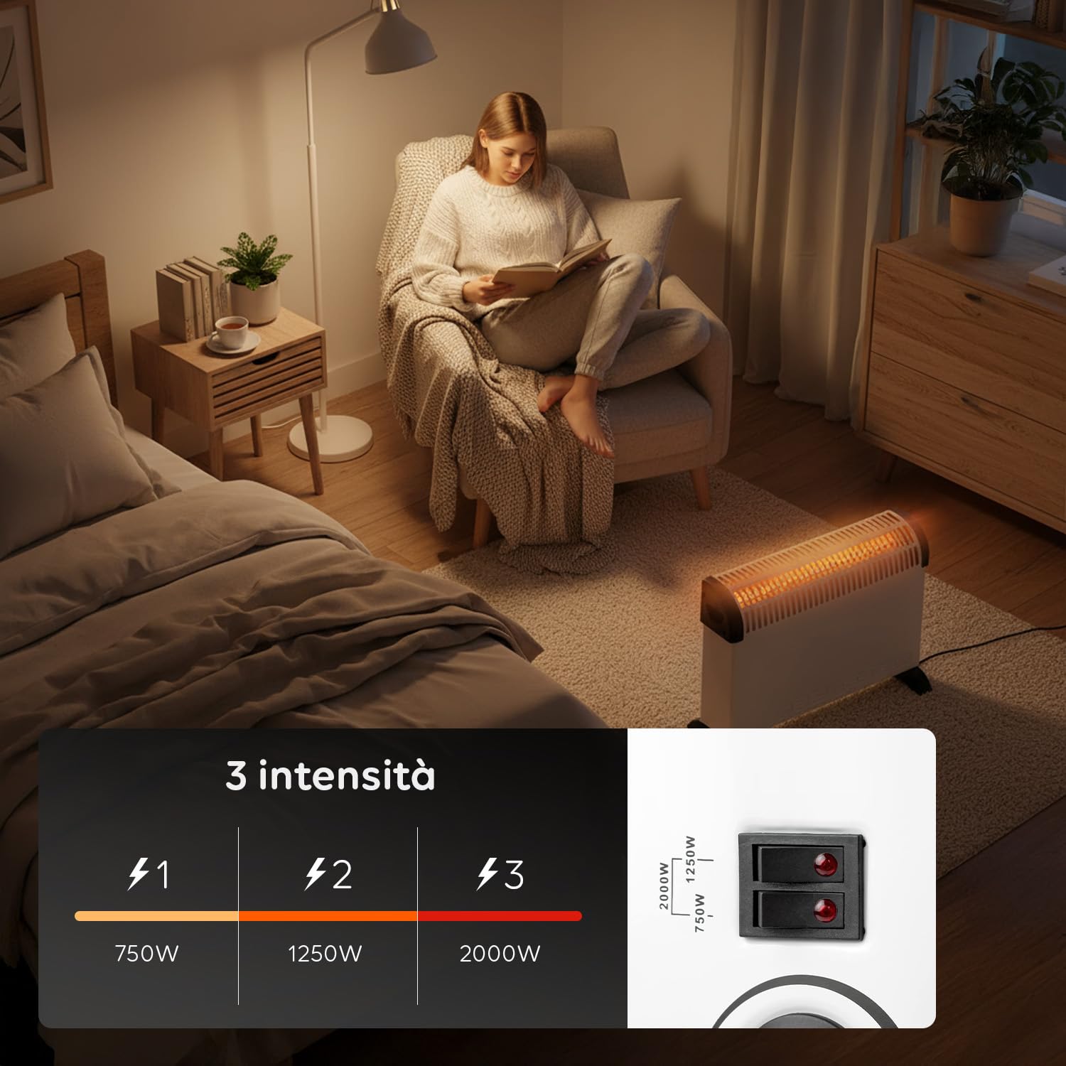 Avilia Termoconvettore Elettrico Silenzioso 2000W - Stufa Elettrica con Piedini Antiscivolo - 3 Impostazioni di Riscaldamento - Protezione Antisurriscaldamento - Ideale per Ambienti Grandi BIANCO