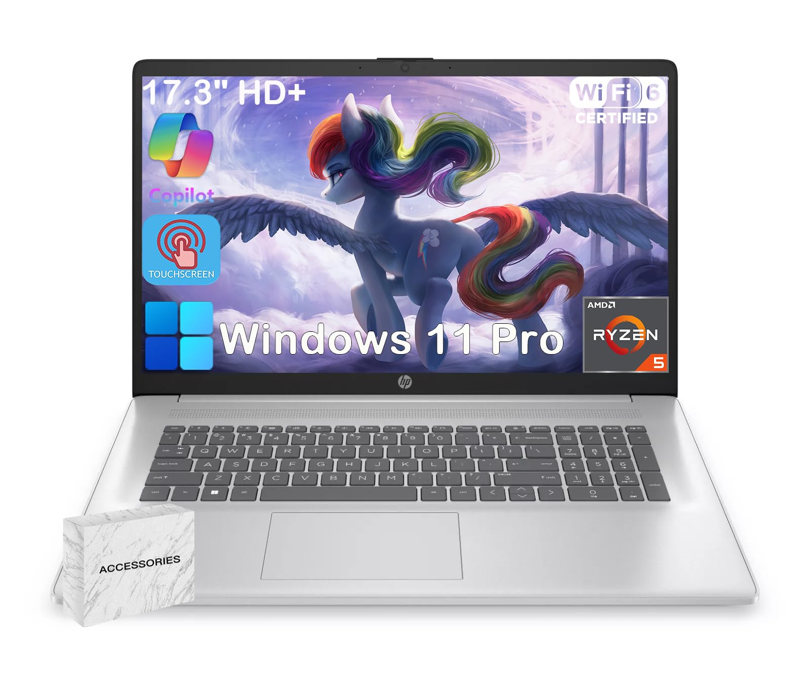 HP 2025 New 17.3" Touchscreen Laptop Computer - for Business and Students • 17.3" HD+ Anti Glare Display • AMD Ryzen 5 7430U CPU • Wi-Fi 6 • Win 11