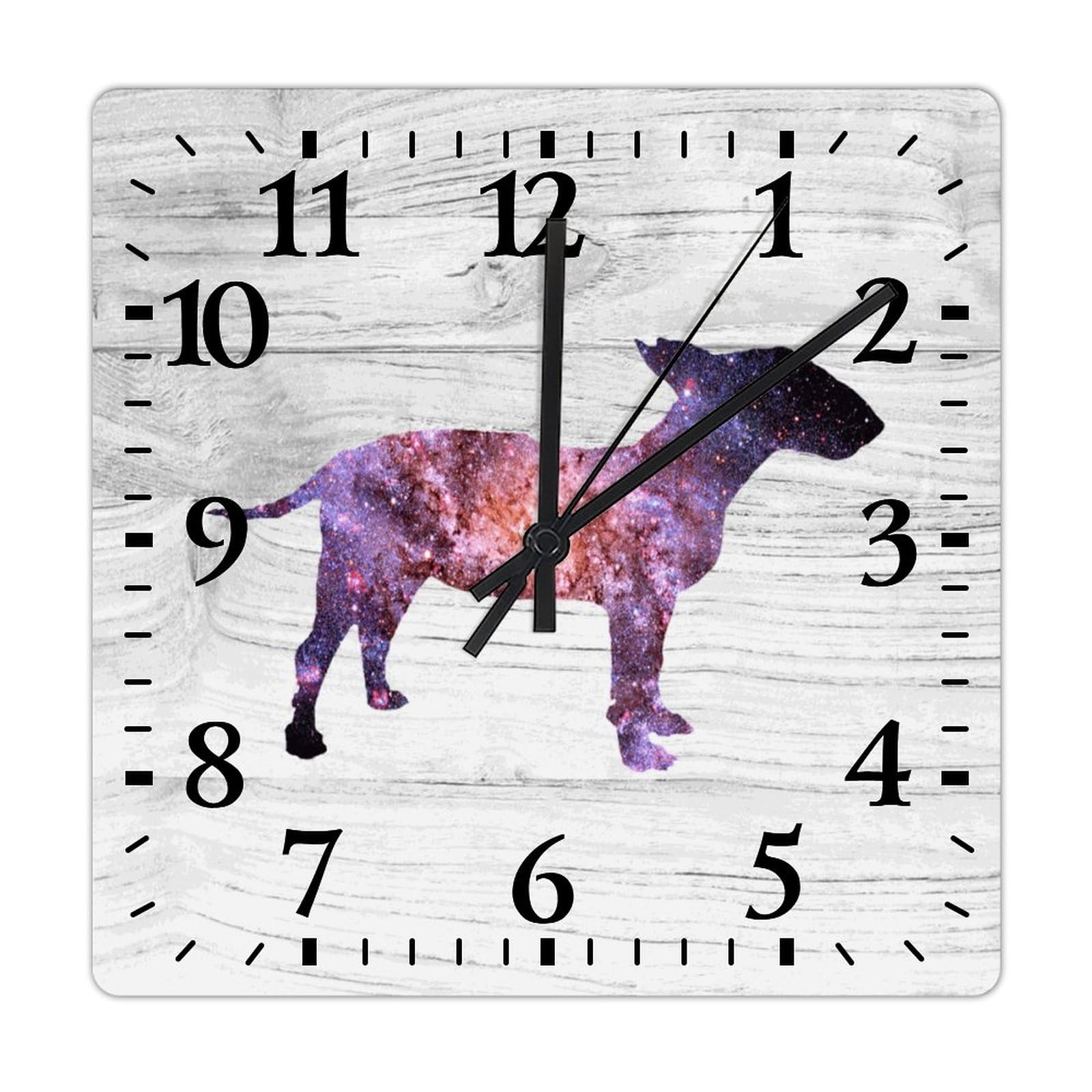 Horloge murale carrée Bull Terrier en bois 38x38 cm silencieuse