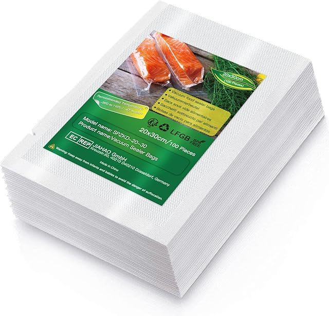 Vacuum Food Sealer Bags 20X30cm/100 Bags Textured Food Vacuum Sealer Bag Thick Embossed Bags Upgrade Design Pre-Cut Bag BPA Free for Food Storage Sous Vide Cooking